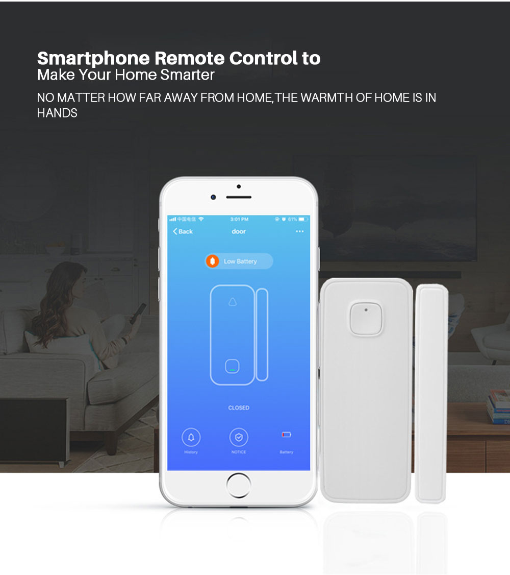 Tuya WIFI Rechargeable Door Sensor Door and Window Alarm Compatible with Alexa and Google